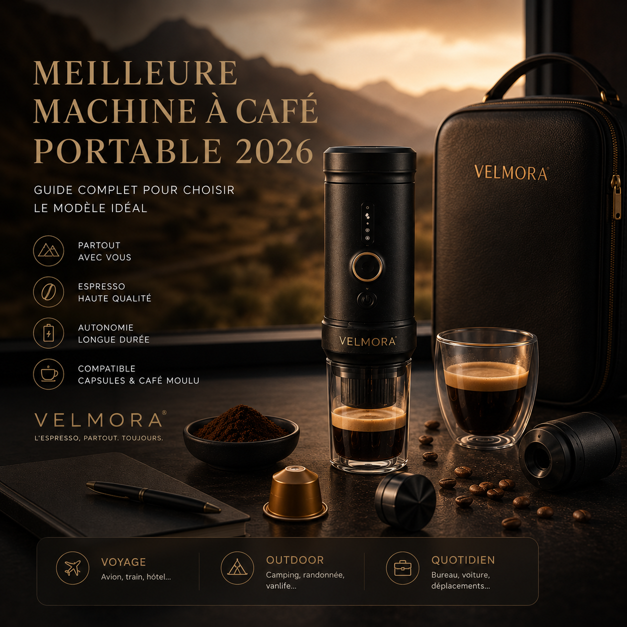 la meilleure machine à café portable ? Découvrez tout ce qu'il faut savoir avant d'acheter : autonomie, pression, capsules, café moulu, voyage, camping et utilisation quotidienne.